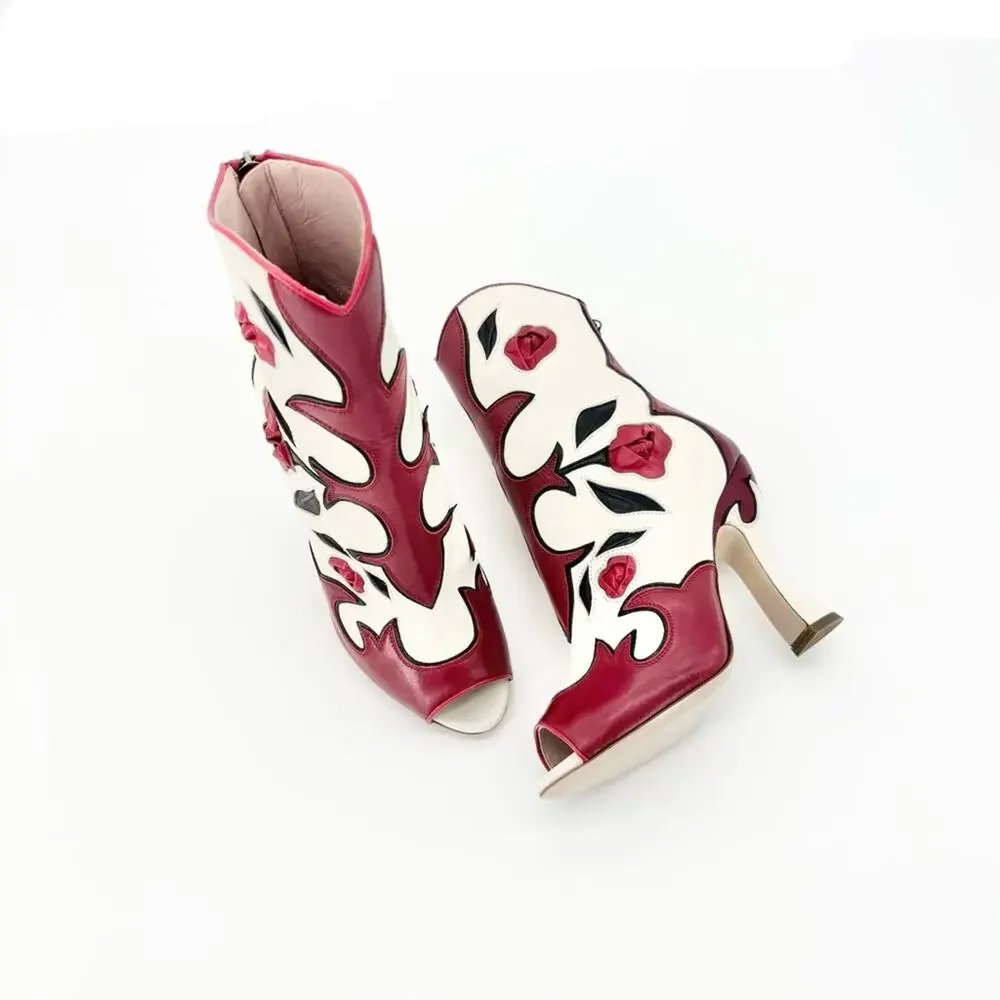 NIB Miu Miu SS2012 Runway Rose Peep Toe Western Booties 35